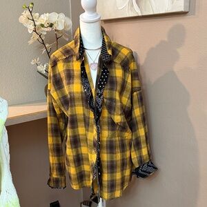 Pol Yellow and Brown Plaid Shirt NWOT